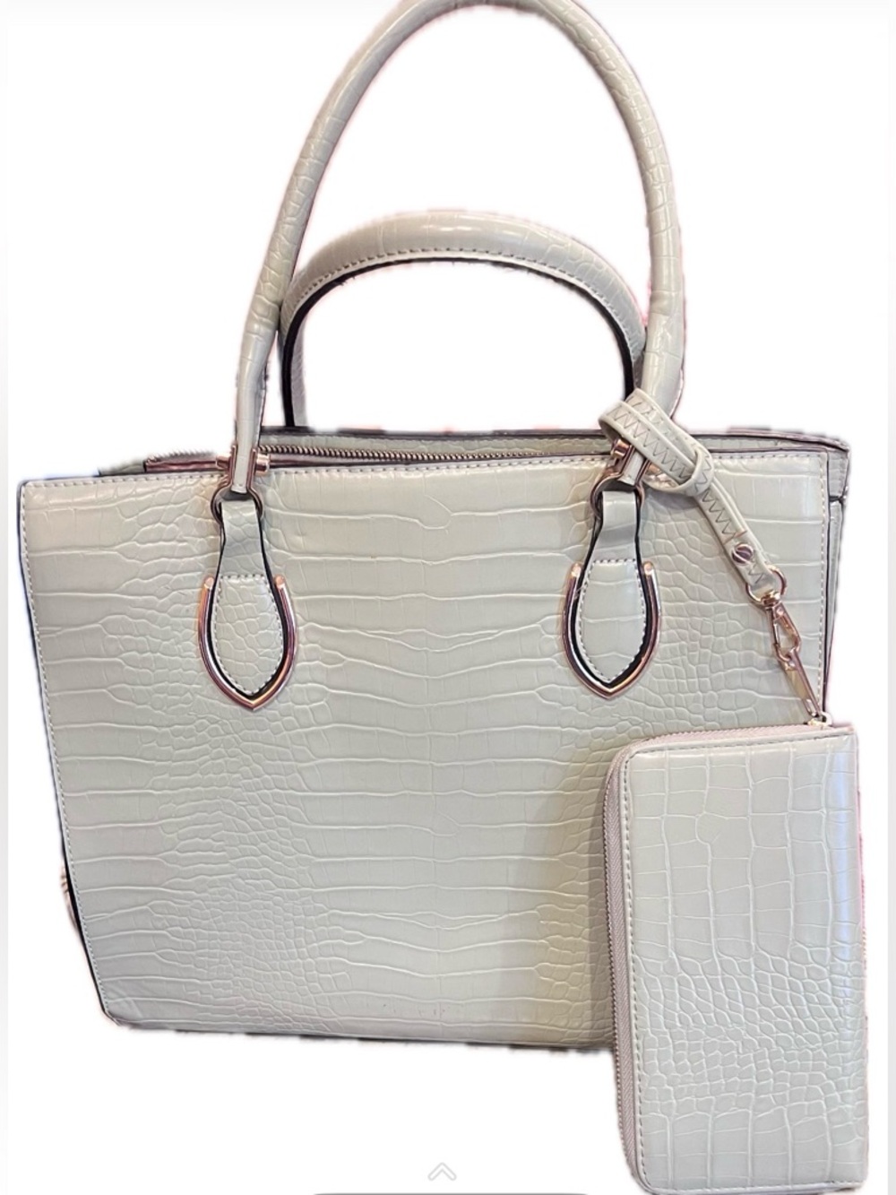 Croc-Embossed green Tote with Wristlet travel bag.